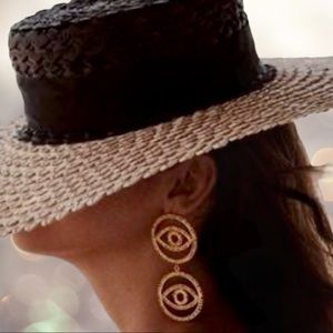 NEW Gold Tone Evil Eye Dangling Earings